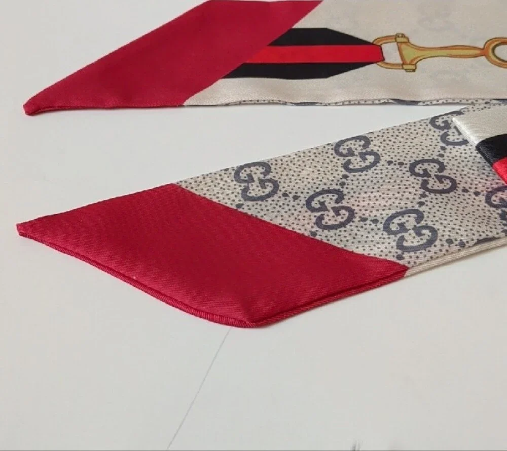 Fashion GGSilk Scarf Ribbon with Red, Black & Ivory Stripes NWT